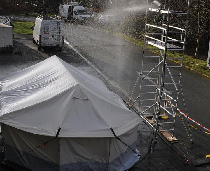 rain test on emergency tent